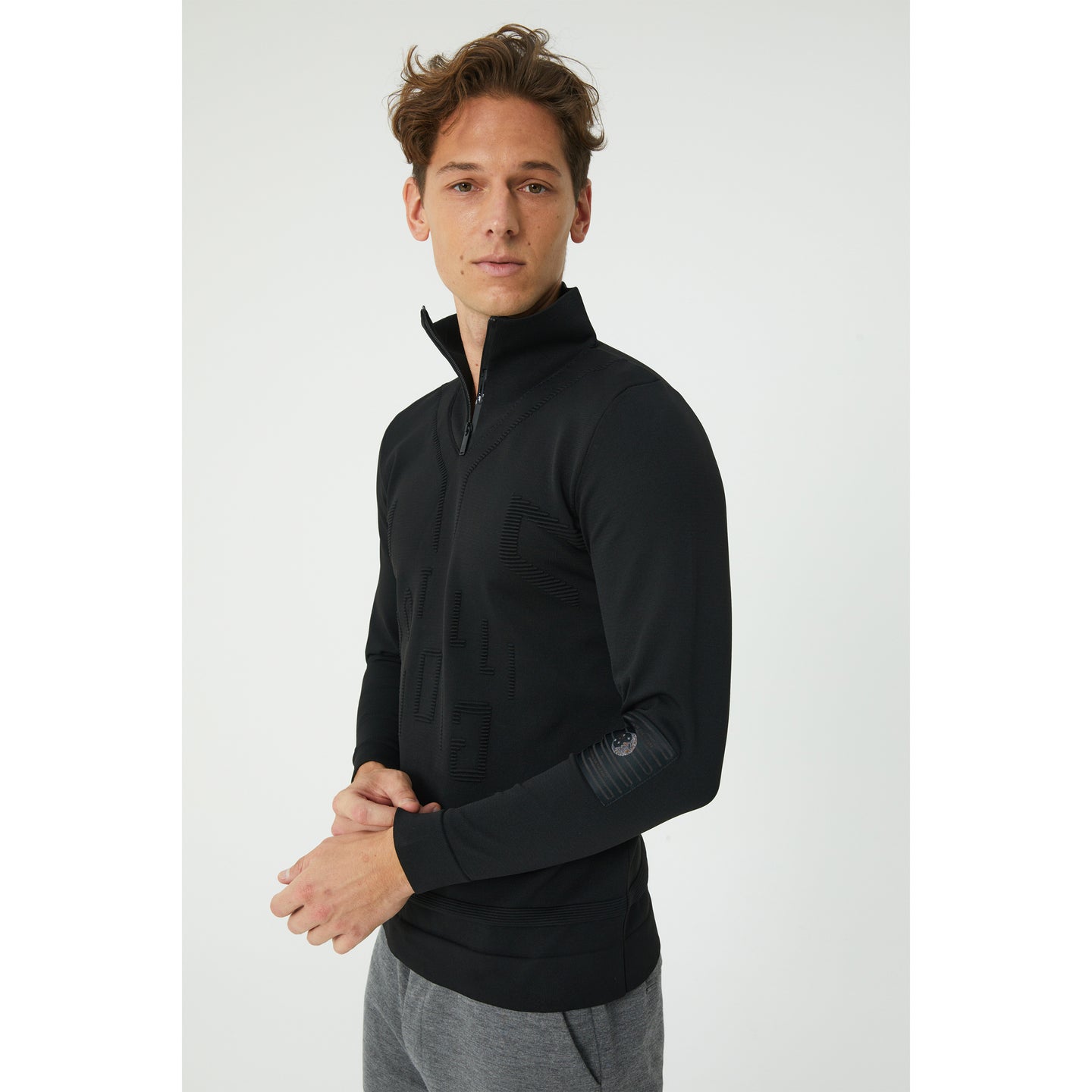 Black Patterned Half-Zip Sweater